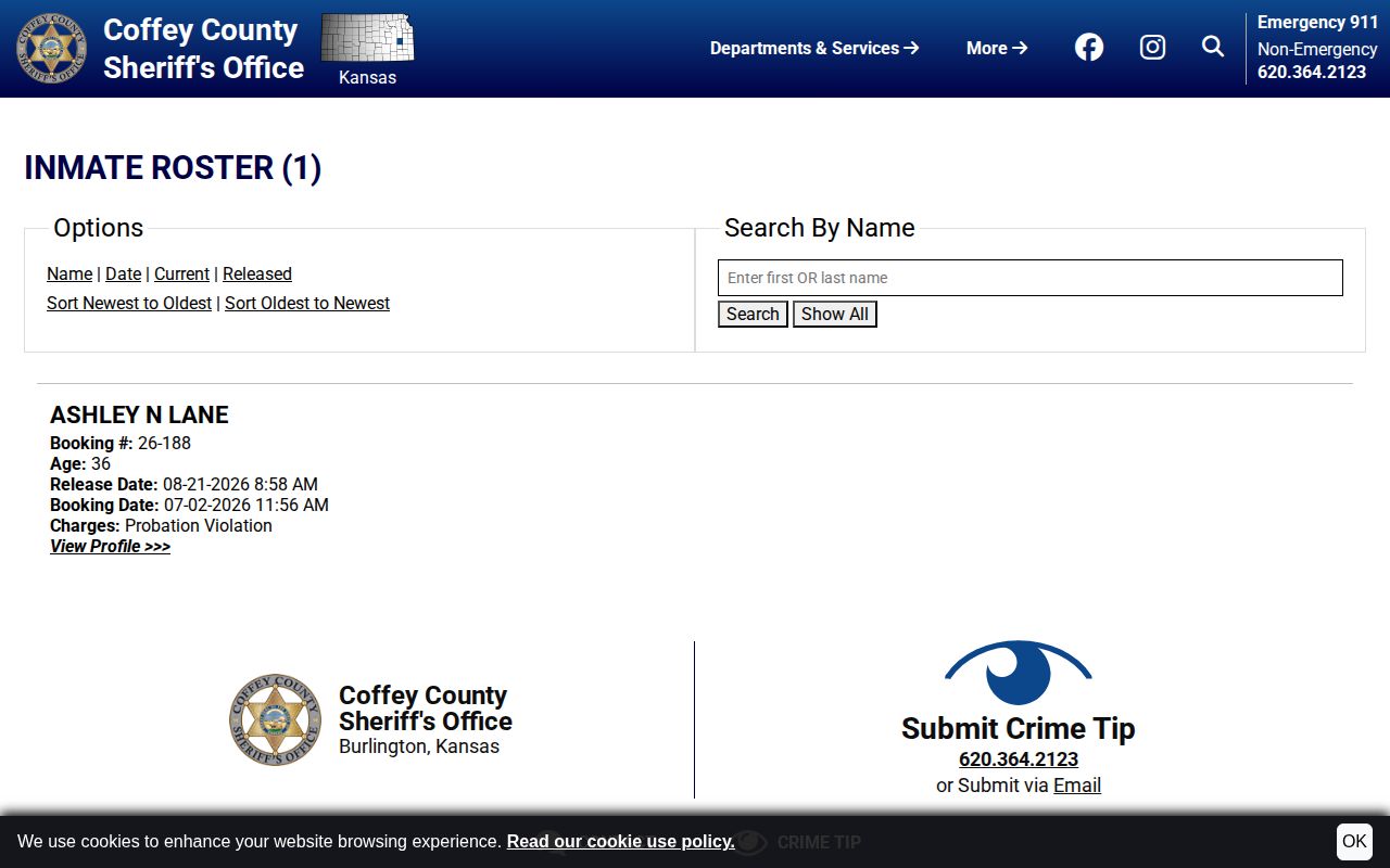 Coffey County 48-hour release roster interface