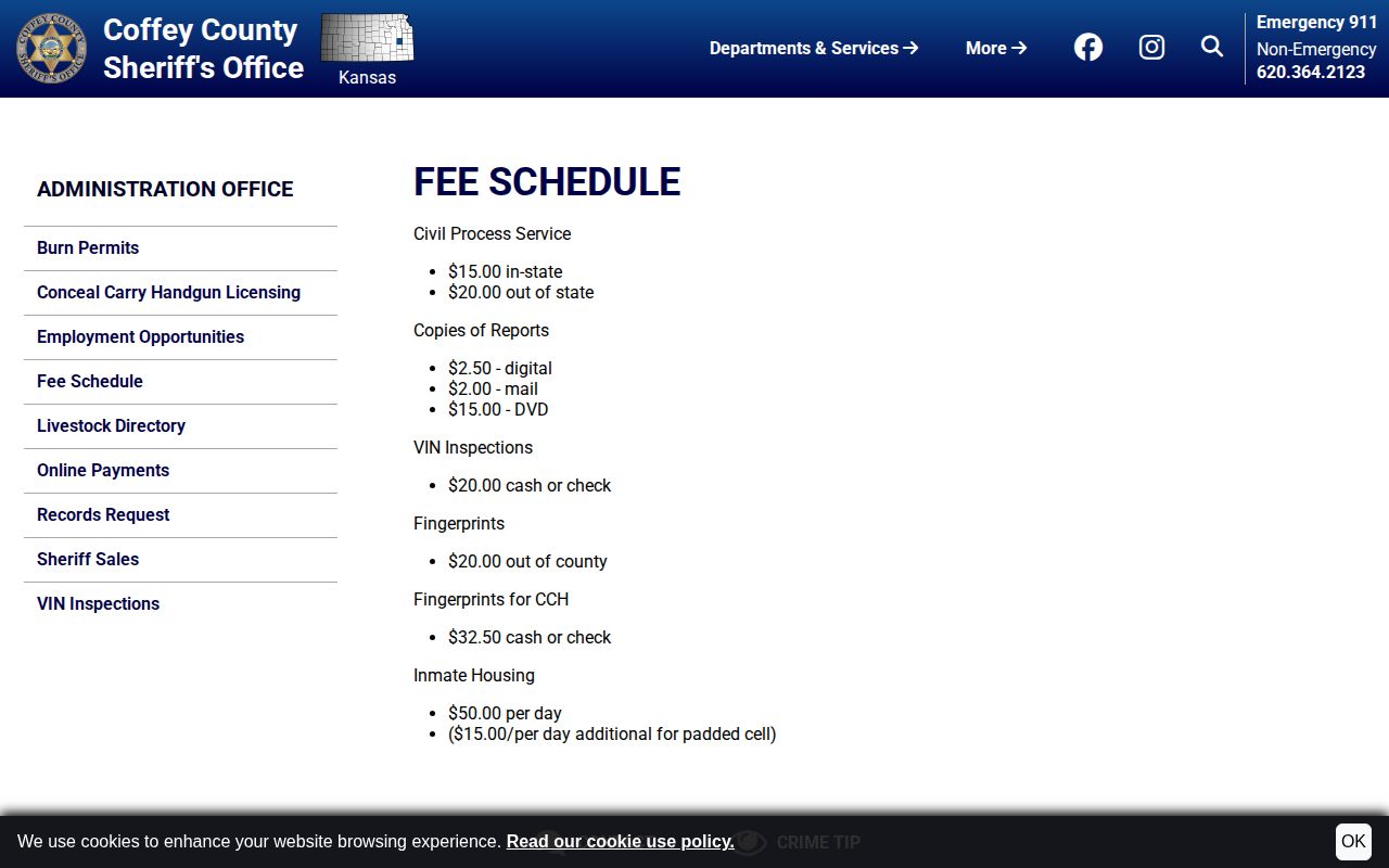 Coffey County Sheriff's Office public records fee schedule