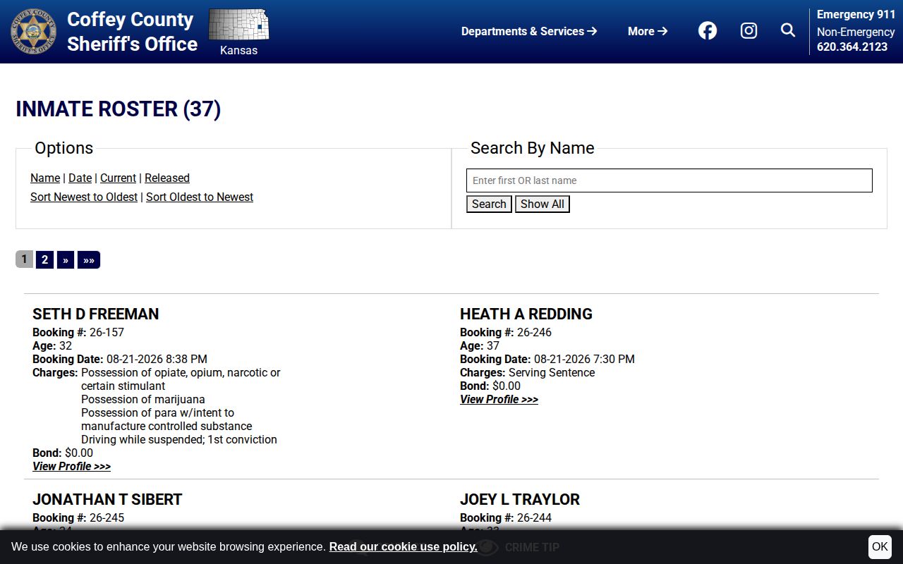 Coffey County current inmate roster search interface